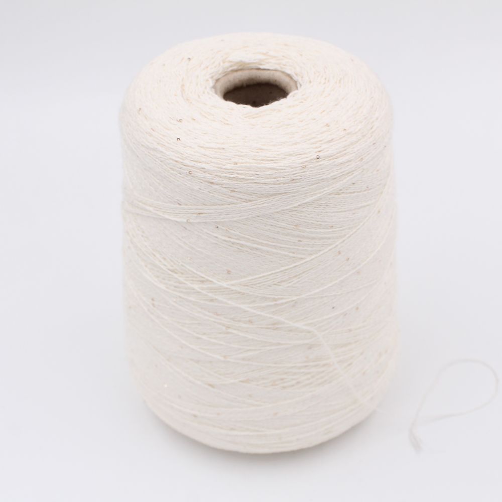 62% cotton yarn, 38% linen with sequins, nm 5000, color white cones 700 gr
