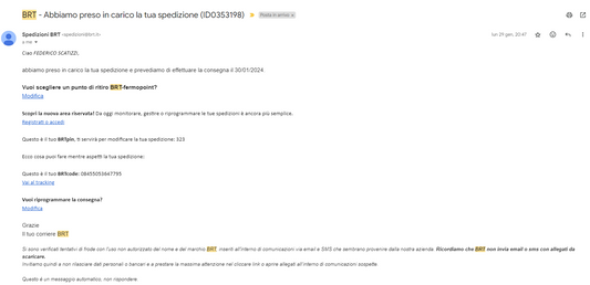 Servizi dei Corrieri via email