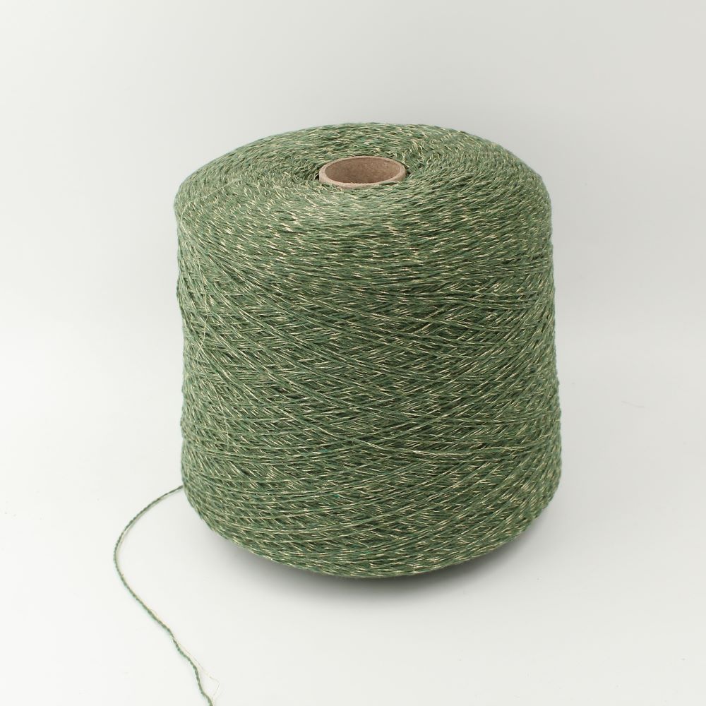 Yarn 95% Recycled Cashmere 5% Lurex nm 2/12 acid green color cones 410gr