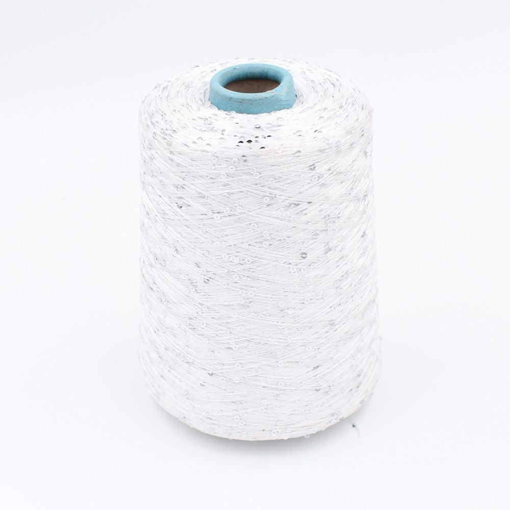 filato cotone 70% seta 30% con paillettes nm 3/60 colore bianco rocche 700 gr