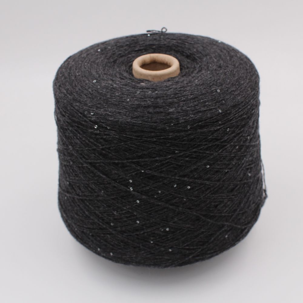 70% extrafine merino 30% cashmere nm 8000 yarn with sequins color dark grey cones 440gr