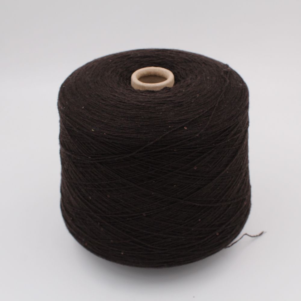 Filato 80% merino extrafine 20% cashmere nm 7000 con paillettes colore marrone scuro rocche 480 gr