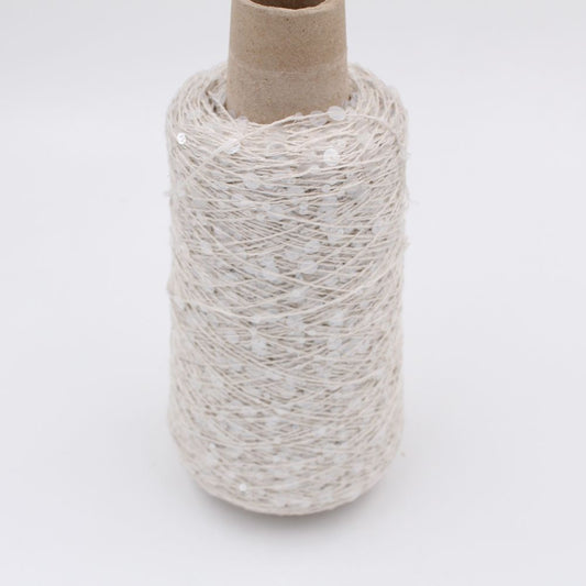 50% cotton yarn 50% polyester with sequins nm 9500 color white cones 450 gr