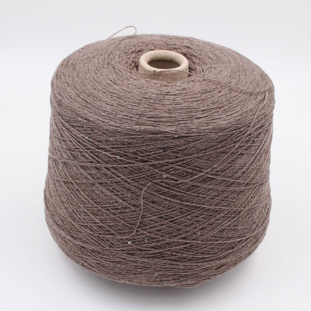 80% wool 20% cashmere yarn, nm. 7500, with sequins dark brown color cones 510 gr