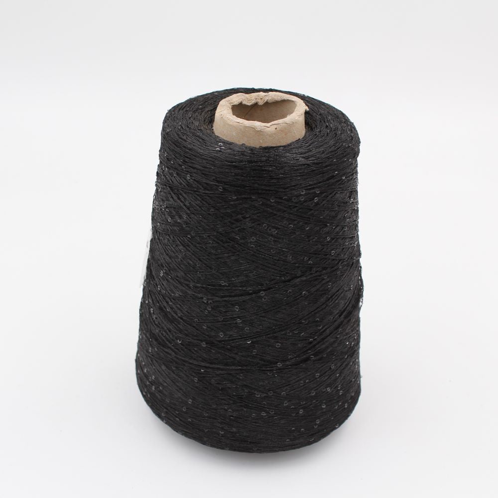 100% polyester yarn, nm. 8000, with sequins black color cones 440 gr