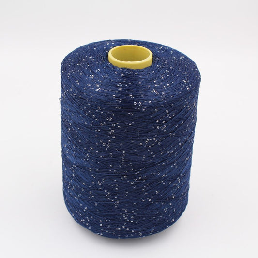 100% polyester yarn, nm. 8000, with sequins blue color cones 610 gr