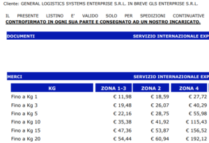 tariffe gls 1