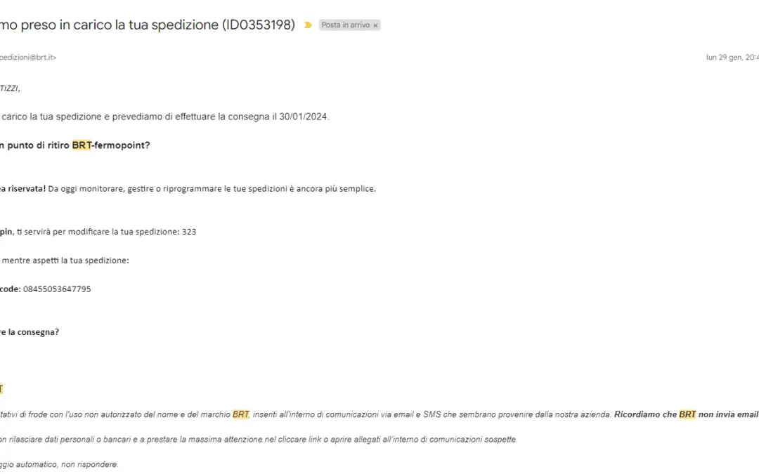 Servizi dei Corrieri via email