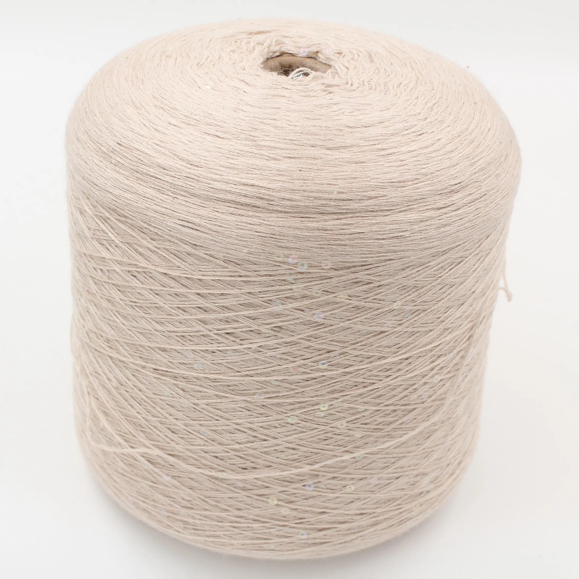 Cashmere/silk yarn with sequins, nm 1/6, beige, 520 g cones